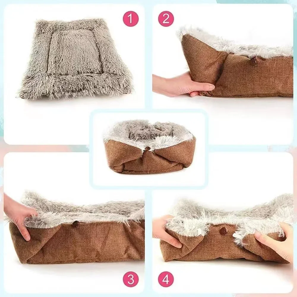 Folding Cat Bed House 2 in 1 Super softy winter Bed